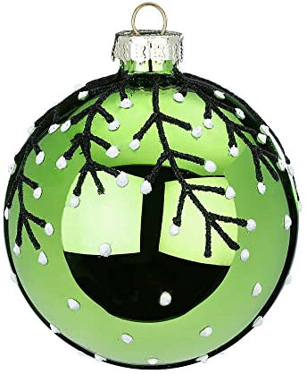 Inge Glas Weihnachtskugel verziert | Schmuckkugel einzeln mit Motiv | 8cm Christbaumkugel aus Glas (Evergreen grün Glanz)