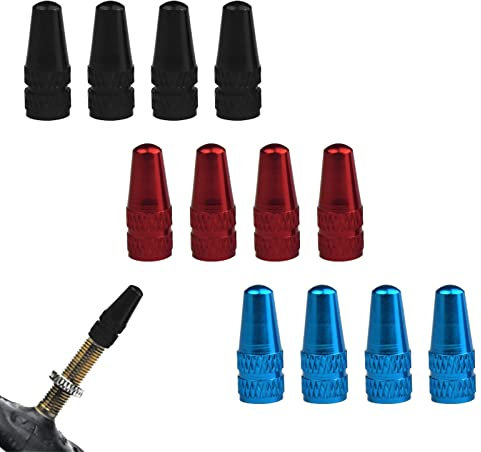 Gsrhzd tappi valvola bici francese, coperchio valvola bici, 12 pezzi Tappo per valvola per bicicletta in lega di alluminio multicolore, Cappucci antipolvere francesi, Cappucci valvola bici da strada