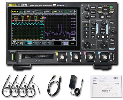 RIGOL Oszilloskop,DHO924 Tragbares digitales Oszilloskop,250MHz Bandbreite,4 analoge Kanäle,16 digitale Kanäle, 12bit vertikale Auflösung,unterstützt die Bode-Plot-Analyse