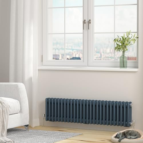 Heilmetz Triple Horizontal Radiators Anthracite, 300x1200mm Column Radiator Central Heating Radiator Traditional Cast Iron Style 3 Column Radiators
