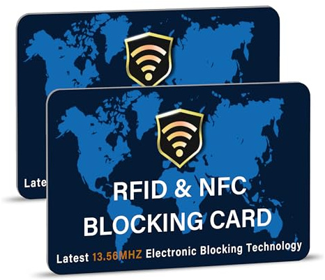 SaiTech IT 2 Pack RFID Blocking Card NFC Contactless Debit/Credit Card ATM Passport Protector ideal for Men & women slim with World map design perfectly fit in wallet - Blue