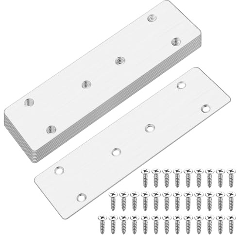 10 Pcs Flat Joining Plates, Metal Mending Plates for Wood, Timber Connector Perforated Straight Brace Brackets, Stainless Steel Heavy Duty Fixing Brackets for Furniture Repair, 6.7x1.89 in