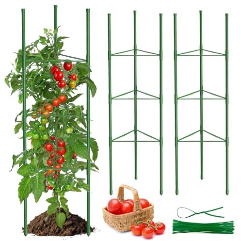 MQUPIN Tuteur Tomate,3pcs Cage à Tomates Support,130cm Vertical Cage à Tomates Treillis pour Jardin, piquets de Support pour Plantes grimpantes, légumes et Fleurs,Légumes et Fleurs