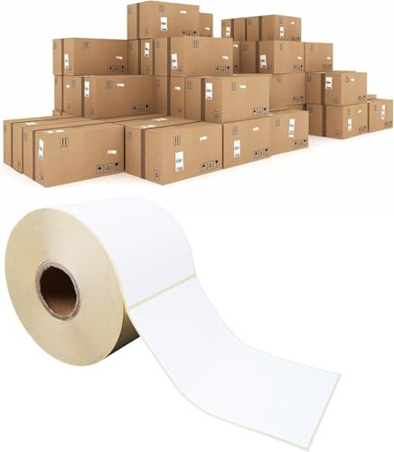 KRN Weiße Thermoetiketten 100 x 100 mm – 250 Selbstklebende Versandetiketten auf Rolle, BPA-frei, Wasserfest, Ölbeständig – für Versand, Lager, Logistik, Etikett