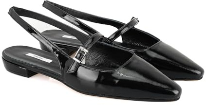 DESA Bailarinas Charol con Tira Trasera para Mujer (Suela sintética) | Negro - 37
