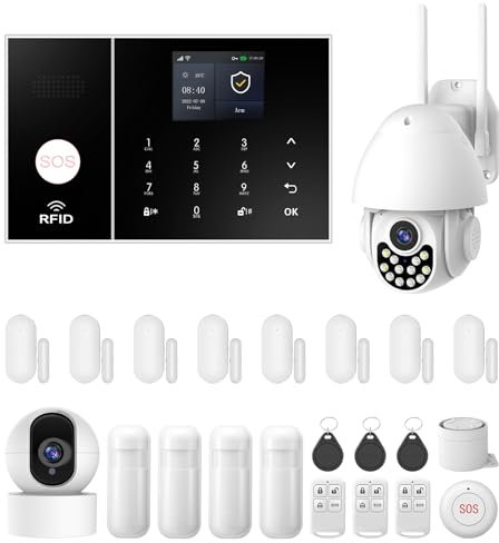 Sistema de Alarma para el hogar LWOHSI de 23 Piezas gsm WiFi + 4G con cámara de 3 MP, monitoreo Profesional 24/7, Compatible con Alexa y el Asistente de Google.