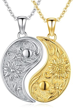 OHAYOO Yin Yang kedja 925 sterlingsilver parkedja blomma Ying Yang partner kedjor vänskapskedja smycken för män kvinnor du och honom, normal, Sterlingsilver, Ingen ädelsten