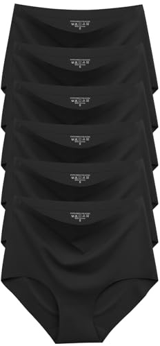 Womens Underwear Seamless High Waisted Briefs Silky Stretch No Show Breathable Full Coverage Ladies Panties 6 Pack, Black 6, M