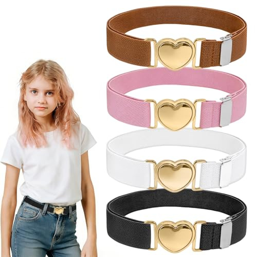 TAIVIN Lot de 3 Ceinture Fille Réglable-Fermoir Cœur Doré-Facile à Attacher