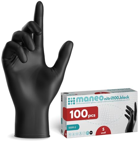 maneo 100x Einweghandschuhe Schwarz, Nitril Handschuhe puderfrei S