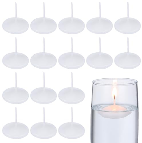SHINEOFI 50 Pièces Lot de 50 Bougies Flottantes Blanches Miniatures en Cire, Non Parfumées, 4 CM de Diamètre, pour Décoration Lumineuse Mariage, Fête Romantique et Centre de Table, Ambiance