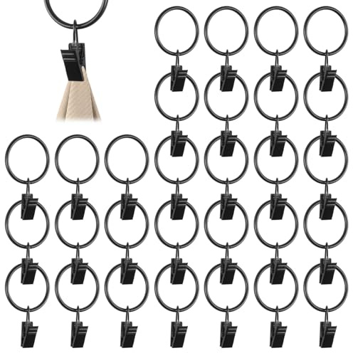 30 stycken gardinringar, 32 mm innerdiameter, gardinringar med clips | Gardinringar i metall, draperi, hängande ringar, gardinklämmor, för kök, badrum, sovrum, vardagsrum, balkong