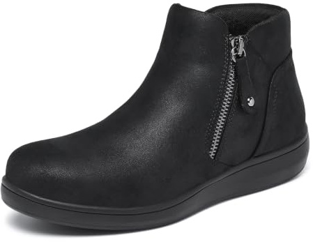 Hanani Womens Ankle Boots Side Zipper Chelsea Boots Water Resistant Ladies Comfortable Flat Booties Casual Walking Boots with Elastic Gusset Low Wedge Short Boots Work Booties