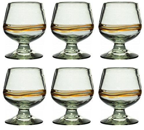 Tumia LAC Verre à Cognac ou à Brandy artisanal – Verre recyclé - Bande multicolore - Par 6 pièces