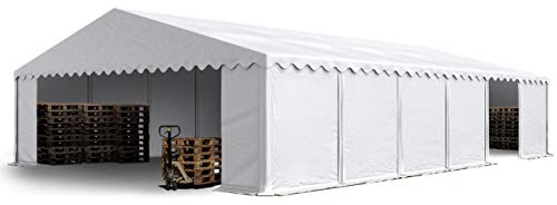 TOOLPORT Lagerzelt 8x12 m Industriezelt Unterstand PVC Plane 750 N weiß mit Bodenrahmen und Dachverstärkung