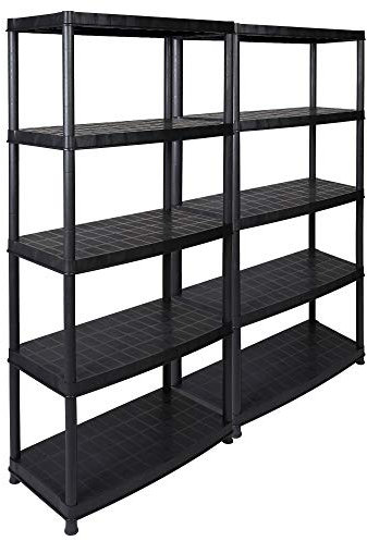 Kreher 2 Stück Kunststoffregal, Schwerlastregal mit 5 soliden Böden und hoher Traglast von ca. 70 kg pro Boden. Maße pro Regal BxTxH in cm ca.: 92 x 45 x 185 cm