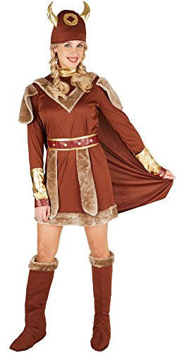 dressforfun Frauenkostüm Wikingerchefin | inkl. Gürtel + Wikinger Hut und Stiefel - und Armstulpen (XL | Nr. 301357)