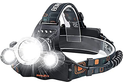 BORUIT RJ-3000 LED Head Torch, Super Bright 5000 Lumens USB Rechargeable LED Headlamp Headlight, Waterproof 4 Modes Hands-Free Head Torch Rechargeable for Running Camping Hiking Fishing