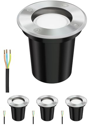 ledscom.de 4x Boden-Einbauleuchte BOLI für außen Edelstahl rund IP67 108mm Ø inkl. 4,914W LED Lampe 450lm warmweiß