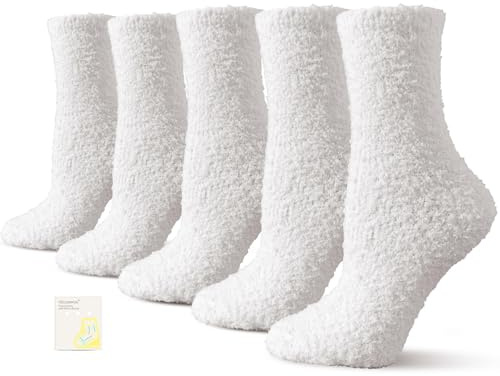 Women's Cozy Fluffy Fuzzy Socks Plush Home Sleep Slipper Socks - Warm Cozy Gifts Ideas for Women 5,6,7,8 Pairs(5 White)
