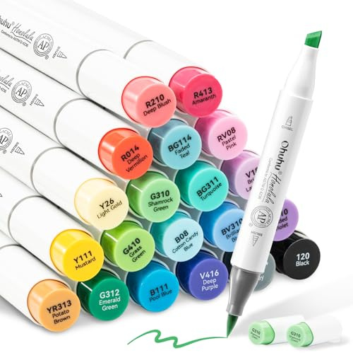 Ohuhu Rotuladores Alcohol 24 Colores Base Pincel & Cincel para Bocetos | Doble Punta Mezcla Fácil & Sin Manchas Secado Rápido para Ilustración Caligrafía & Bocetos AP Certificado - Honolulu