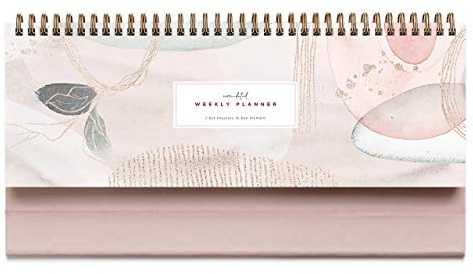 Pink Abstract Non-Dated Spiral Weekly Desk Calendar Planner, 60 Week Inspirational To Do List Pad Desktop Stand, 3.75 x 10.5, La Lune Collection by Bright Day