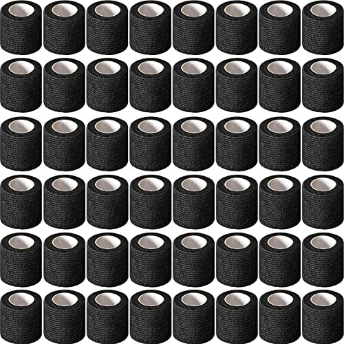 Treela 64 Pack 2 x 5 Yards Self Adhesive Cohesive Bandage Wraps, Elastic Breathable Athletic Tape, Flexible Self Adherent Bandage Rolls for Wrist, Ankle, Fingers, Sports & Pets (Black)