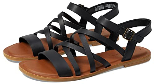 TOMS Women's Sephina Leather Sandal, Black, 5.5 UK