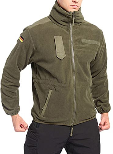 ORANDESIGNE Herren Outdoor Fleecejacke Winddicht Taktische Armee Jacke mit 7 Taschen Warme Stehkragen Jagdjacke Winter Voll Zip Übergangsjacke für Wandern Arbeiten D Grün L
