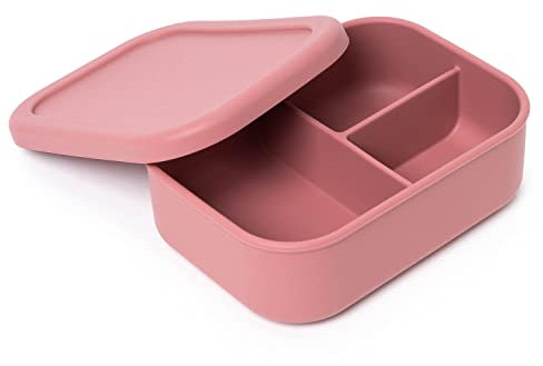 Indian-Tiffin Boîte à lunch Bento en silicone, 3 compartiments, qualité alimentaire, boîte à déjeuner, boîte à salade étanche, passe au micro-ondes (rouge)