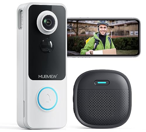 MUBVIEW Türklingel Mit Kamera, Video Türklingel – kein Abonnement, Sprachwechsler, Bewegungszonen, 1080HD, PIR-Personenerkennung, 2,4 GHz WLAN, batteriebetriebene intelligente Türklingel