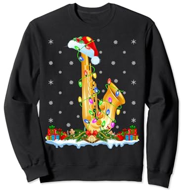 Saxophone Noël éclairage Père Noël Saxophone Noël Sweatshirt
