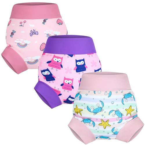 FLYISH DIRECT Reusable Swim Nappy, Swim Nappies for Baby and Toddlers, 3 Packs Washable Swim Nappies for Boys and Girls, 4-5 Years, Pink