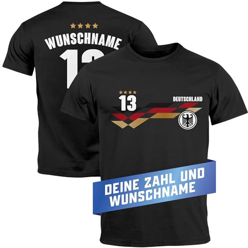 MoonWorks® Herren T-Shirt Trikot EM 2024 Deutschland Frontprint und Backprint personalisiert mit Name Fanshirt schwarz 5XL