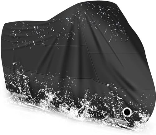 LIHAO Motorcycle Cover With Lock-Holes & Storage Bag Motorbike Cover 190T Outdoor Waterproof Rain UV Dust Protective Black For Motorbikes, Scooter, Moped Bike,Motorcross (96.45 x 41.33 x 49.2)