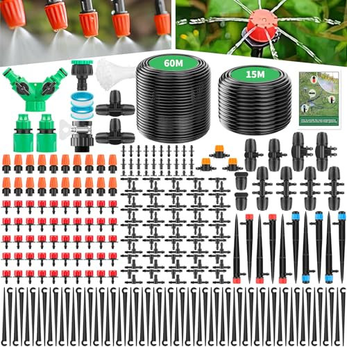 Forever Speed BewässerungsSystem 315PCS Garten Bewässerung Kit, 60M+15M Bewässerungsrohre, Tröpfchenbewässerung Sprühbewässerung Kühlsystem für Landschaft, Gewächshaus, Terrasse