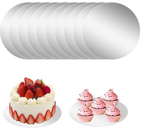 8 Stück Cake Board Tortenunterlage, 2 mm Dick Tortenplatte Pappe, Cakeboard Rund Ø 20cm, Einweg Torten Unterplatten, Kuchenplatte Papier Silber für Cake Display, Transport Kuchen und Torten