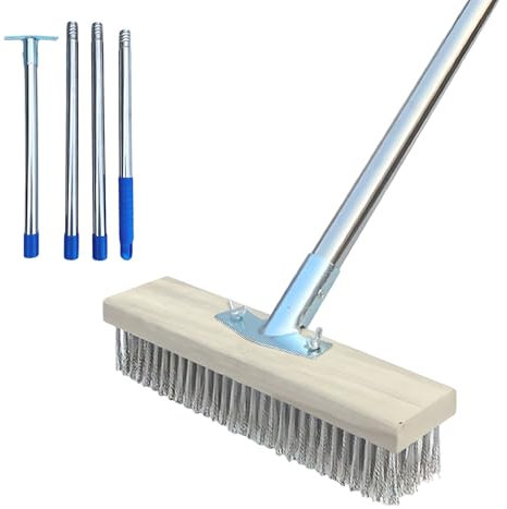 Drahtbesen mit 170cm Stiel,CEIEVER Stahlbesen für Unkraut 30CM Drahtbesen Bürste für Moosentfernung Edelstahl Drahtbürste für Terrasse,Deck,Garten,Wand,Garage