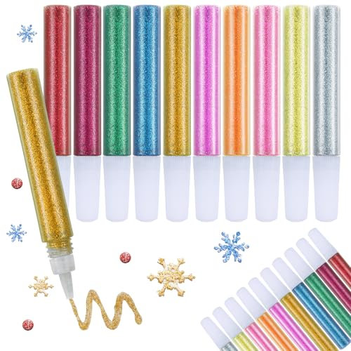HJZHII 10 Stück Glitzerkleber für Kinder,Glitzerstifte Zum Basteln,Glitter Glue Dekorieren Kreativen Gestalten In Tube DIY Kunst Handwerks Glitzerpulver Glitzer Stifte Im Farbenfrohen