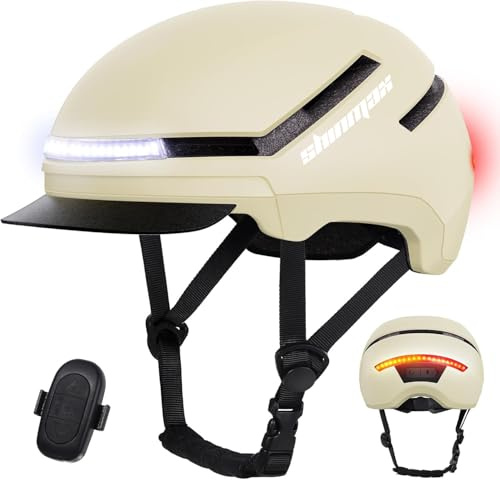Shinmax Casque Velo Homme et Femme, avec Clignotants, 4 Feux Arrière et Un Feu Avant, Chargement USB, Casque Adulte avec Bord de Chapeau Amovible pour Le E-Bike et S-Pedelec Scooter Electrique