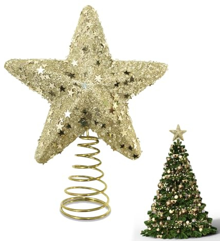 Gmphix 15 * 18 cm Weihnachtsbaumspitze, Gold Christbaumspitze Stern, Weihnachtsbaum Stern, Glitzernder Weihnachtsbaumspitzen, Weihnachtsspitze FüR Festliche Weihnachten Zu Hause Weihnachtsbaum Deko