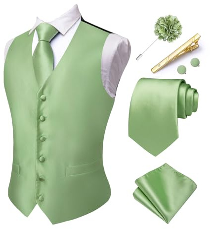 Hi-Tie Men's Paisley Suit Waistcoats Formal Jacquard Silk Vest and Necktie Lapel Pin Pocket Square Set for Wedding Tuxedo