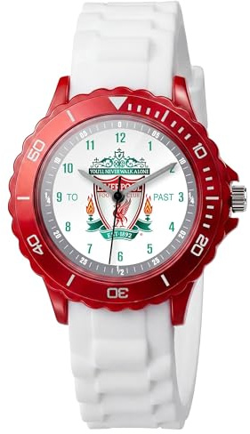 Accutime Liverpool FC fotbollstema vit tid lärare urtavla kvartsur med silikonrem present till barn