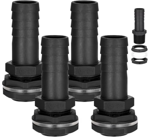 Zocipro 4Pcs Connettore per Troppopieno, 25mm Raccordo di Collegamento per Acqua con Dado e Rondella, Adatto a Filettatura Tubo Flessibile, per Cisterne, Serbatoi d'Acqua