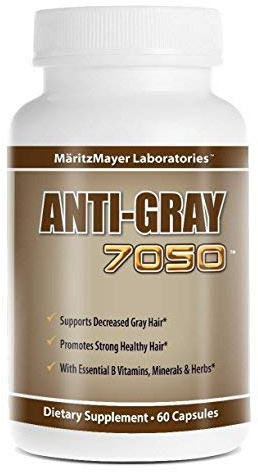 anti-gray Hair 7050 – Anti Capelli Grigio Naturale composto di Catalase, di prêle e di Saw Palmetto. 60 Capsule. Integratore Alimentare Di alta qualità. Per ritrovare un colore di capelli naturale e naturalmente.