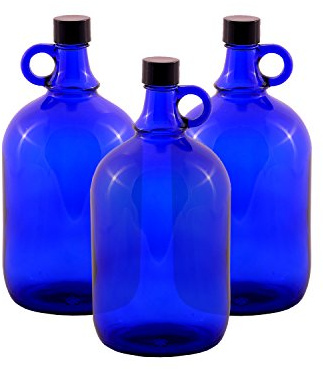 LGL Haushaltswaren 3 x 2 Litre Glass Balloon Bottle in Blue Gallon