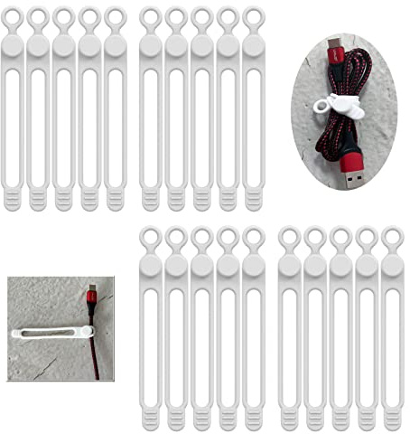 [20Park]UMUST Silicone Cable Ties, Reusable Cable Management Organizer,Cable Straps,Cord Ties,Multipurpose Elastic Cord Organizer for Bundling and Fastening Cable Cords Wires(white)