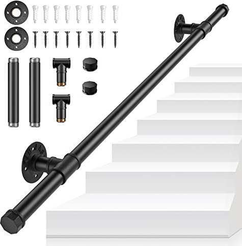 VAYOTOY Main Courante pour Escalier, Rampe Escalier Intérieur Exterieur Galvanisation Industrielle Antidérapante Main Courante Escalier Pour Sécurité Balcon Couloir, 1M