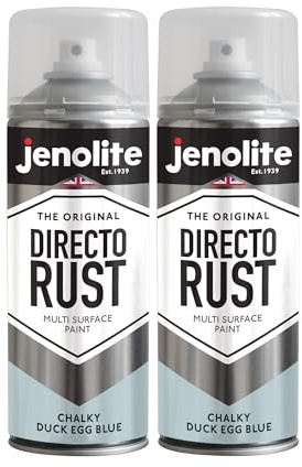 JENOLITE Directorust Chalky Spray Paint | DUCK EGG BLUE | 2x400ml | Multi-Surface Chalky Finish Spray Paint | Ideal For Furniture, Ornaments, Picture Frames | Interior & Exterior Use | BS 16C34