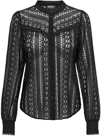 ONLY Damen Onlreba Lace L/S Shirt WVN Noos Langarmbluse, Black, Small
